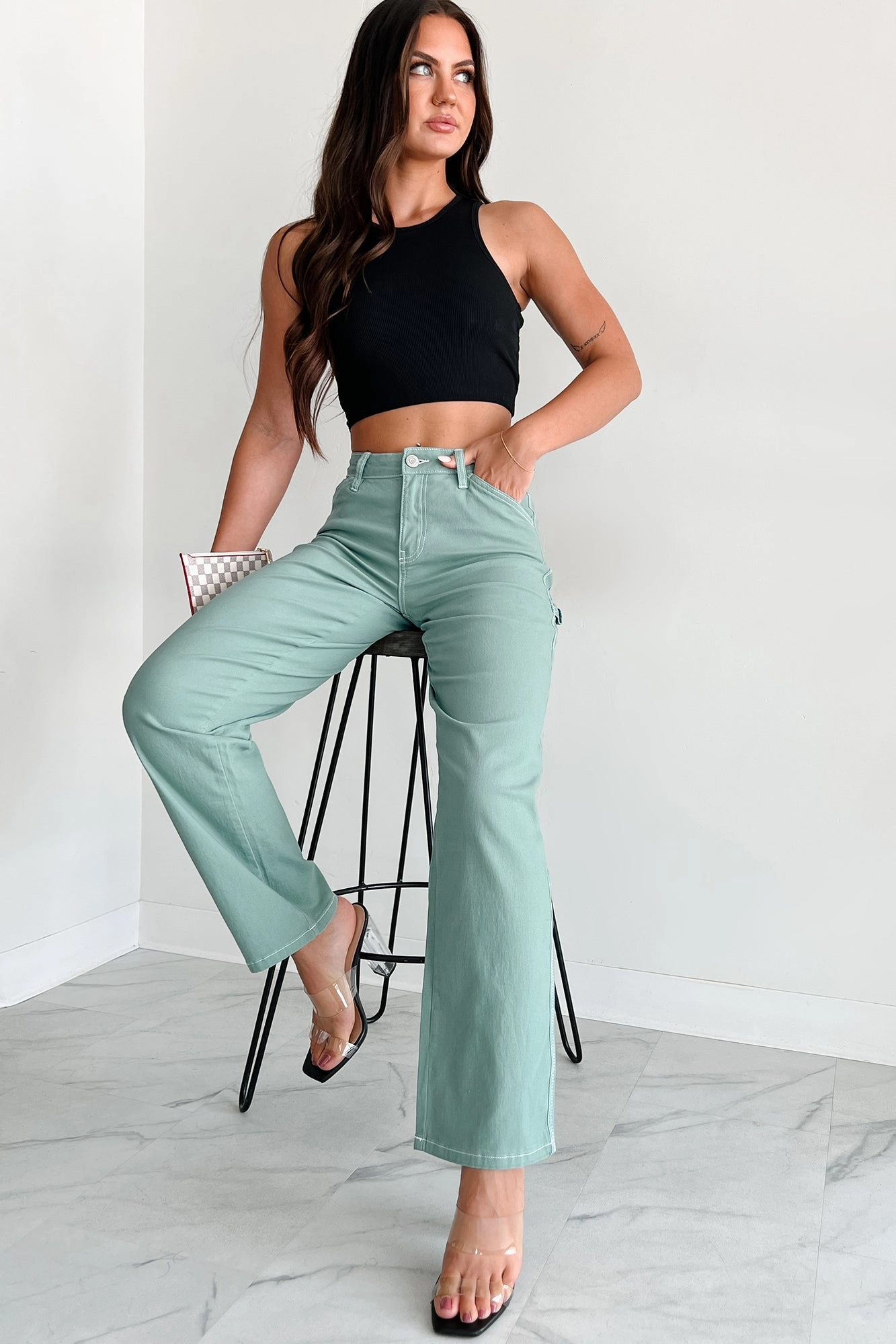 BreathableMesh Contemporary Cut DOORBUSTER Lark High Rise Straight Leg Carpenter Jeans (Jasmin)