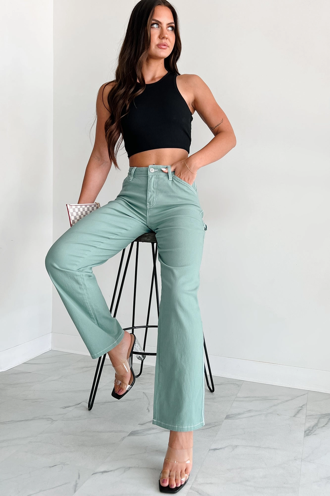 DOORBUSTER Lark High Rise Straight Leg Carpenter Jeans (Jasmin) Drop Shoulder Silhouette