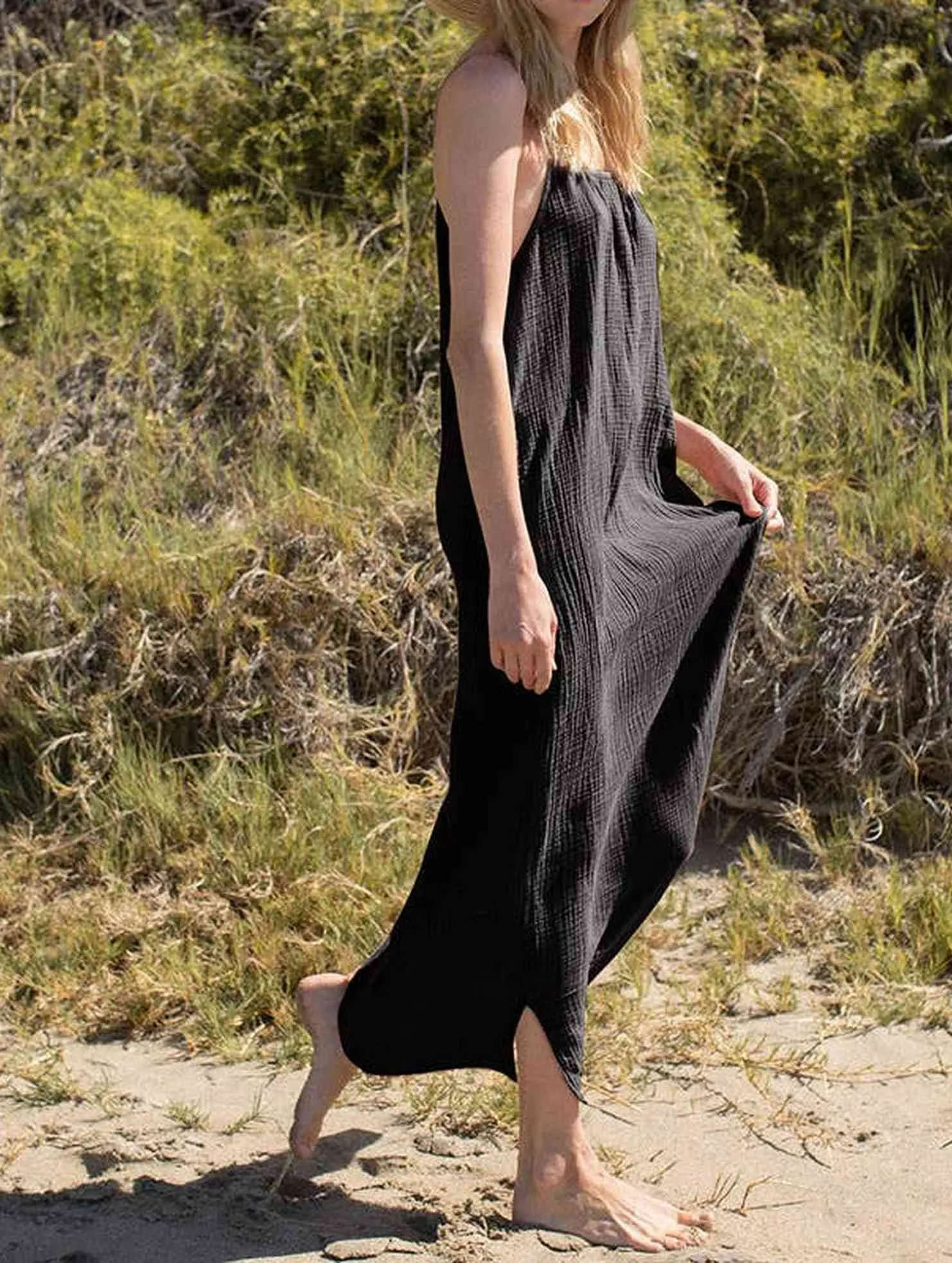 Calm Shine DOUBLE COTTON COTTON GAUZE LONG DRESS_CWDMD2170