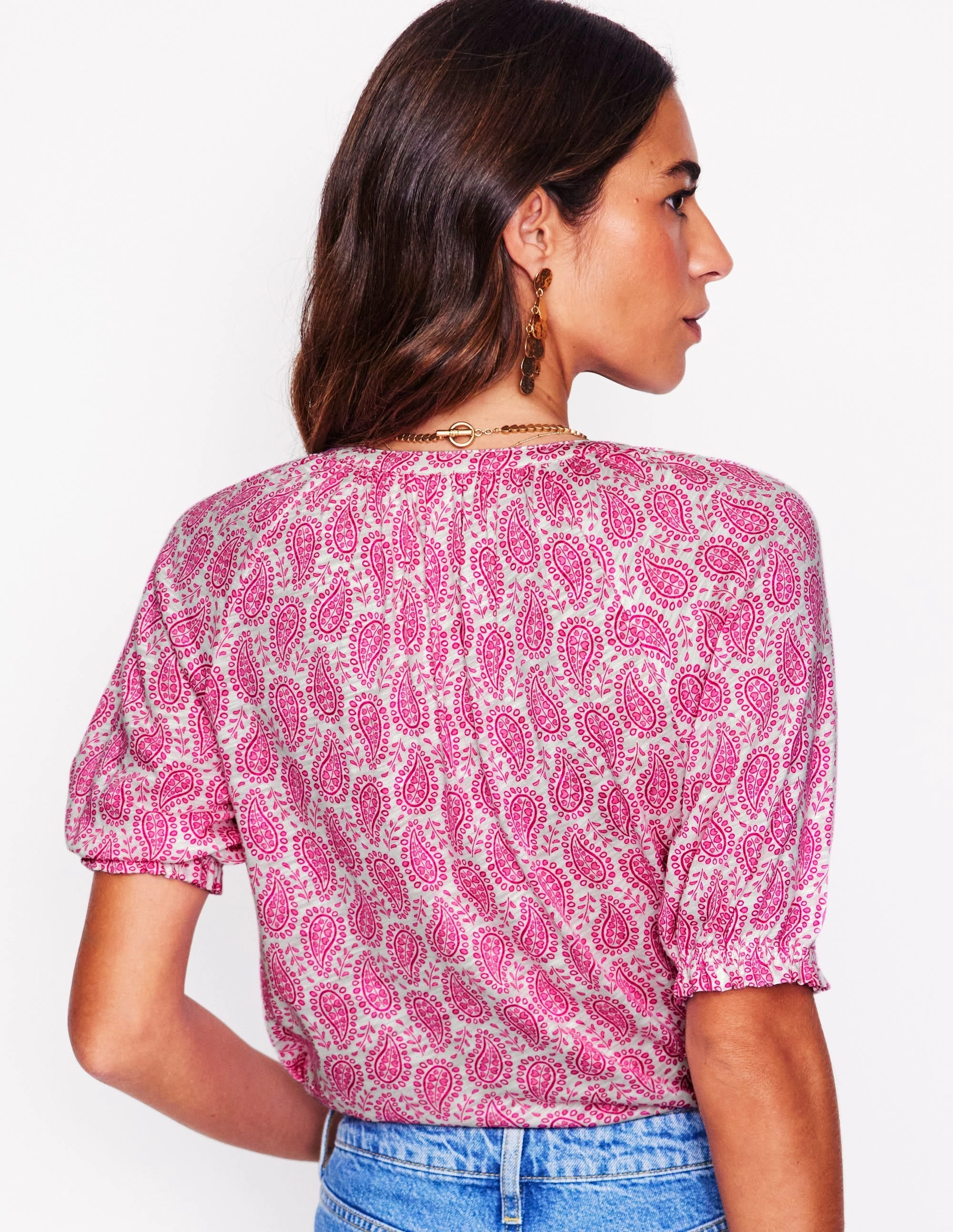Isla Jersey Shirt-Cosmos Pink, Paisley Heart UV protection layer