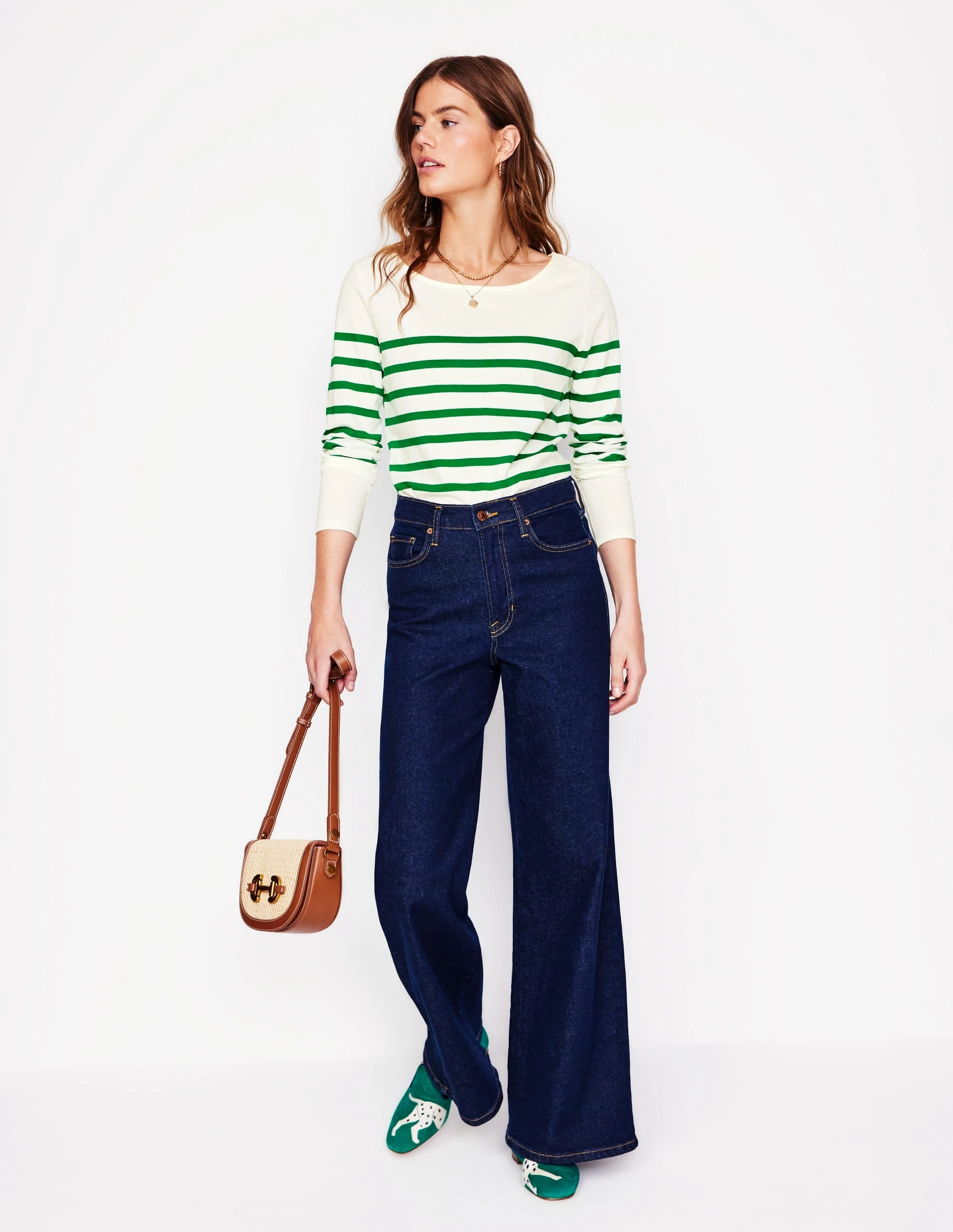 FlexibleLayeredConstruction Ella Long Sleeve Breton-Ivory, Rich Emerald