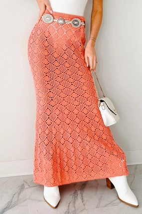 Tropical Trails Crochet Maxi Skirt (Coral) Comfy Style