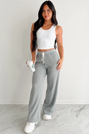 Mid-rise fit In The Daylight Contrast Tie Waffle Knit Pants (Heather Gray)