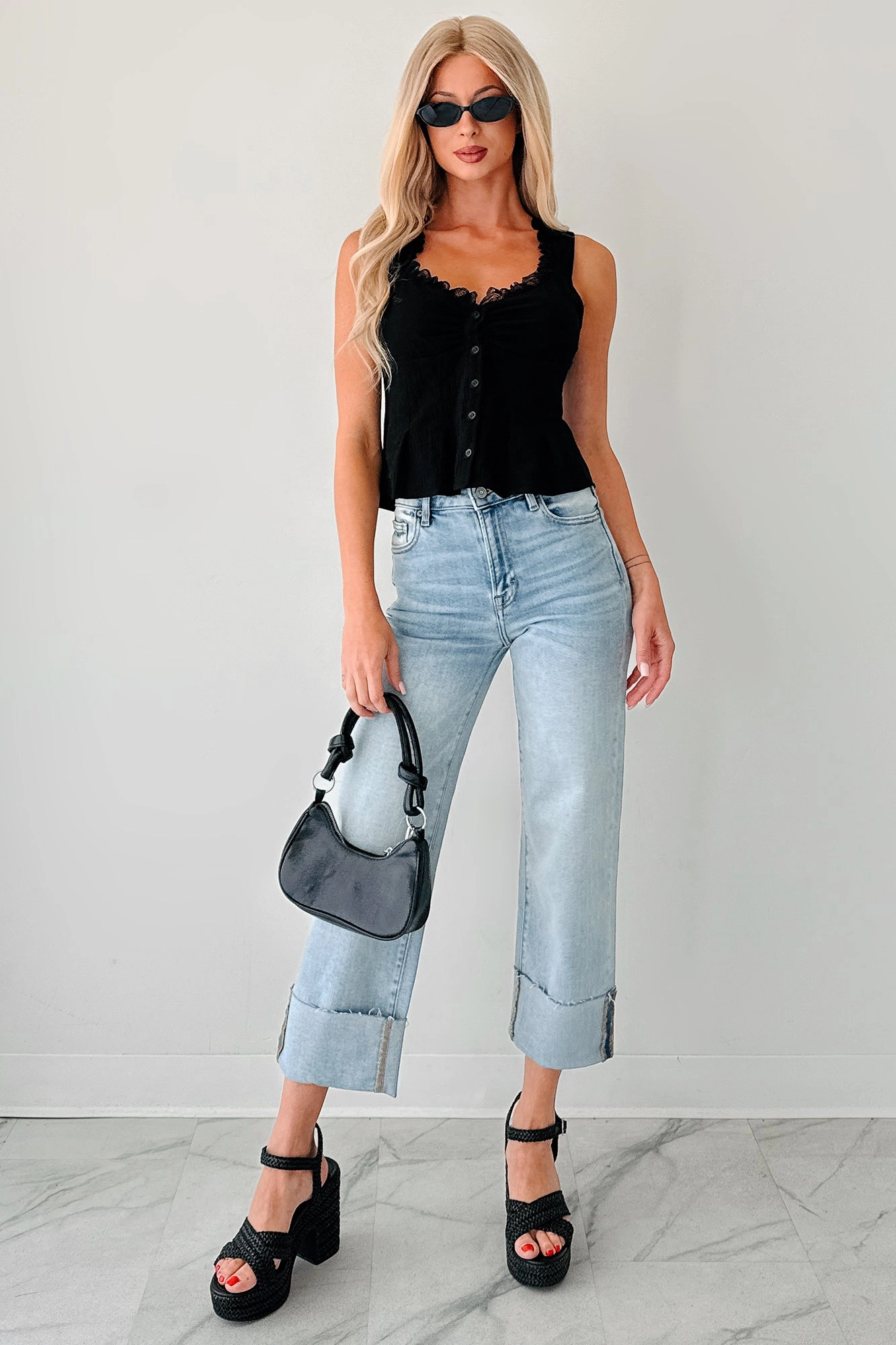 Stay Comfortable Angelo Cuffed Wide Leg Hidden Jeans (Vintage Light)