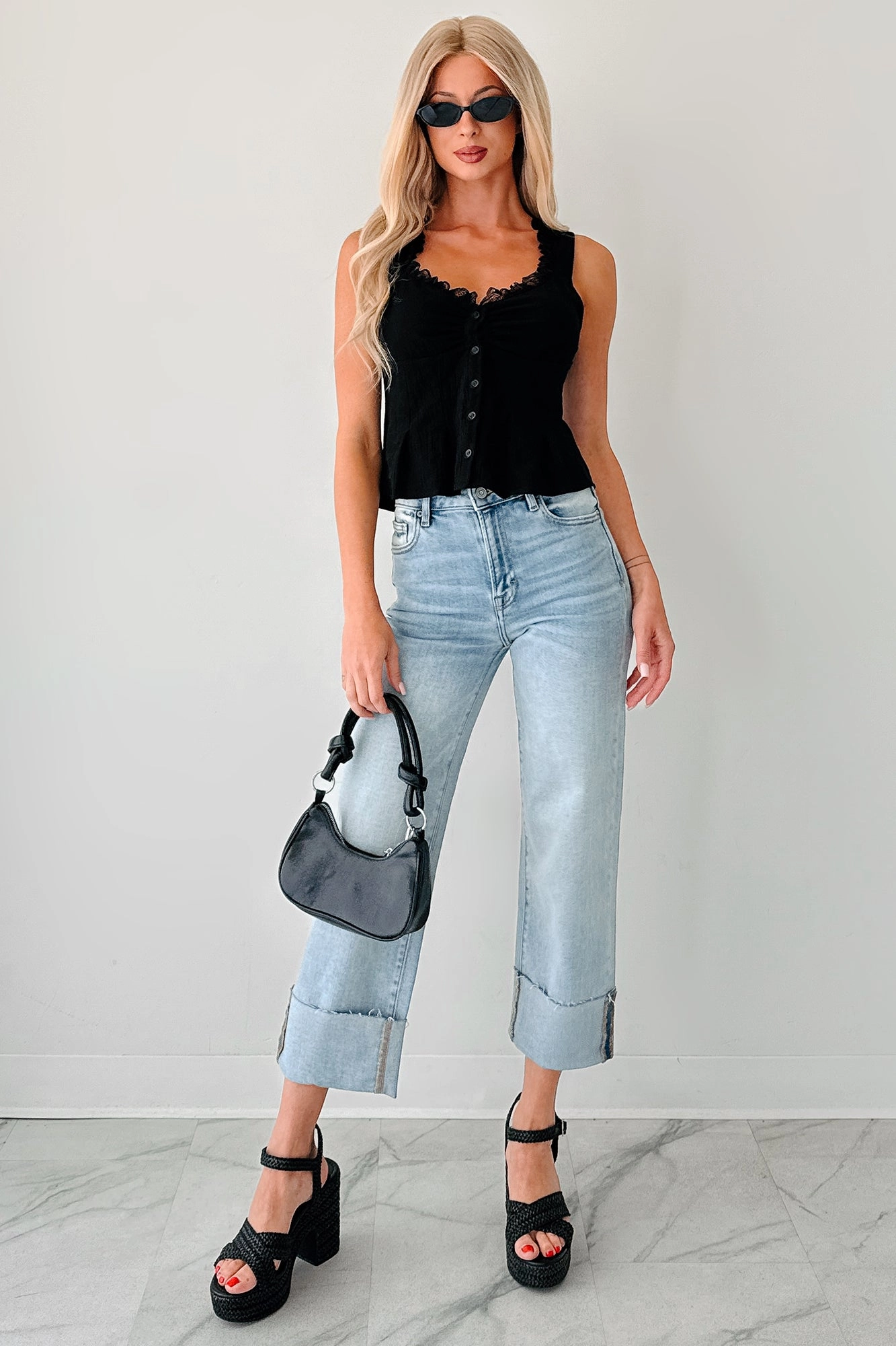 Angelo Cuffed Wide Leg Hidden Jeans (Vintage Light) Sporty Cut Street Style