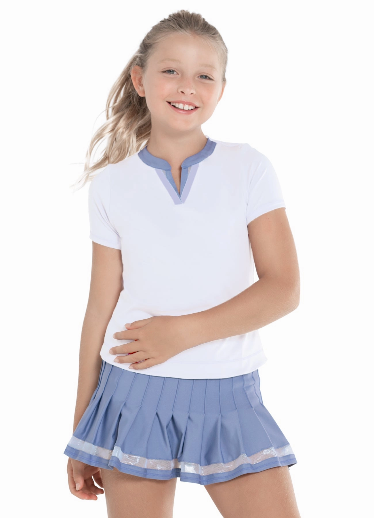 Double V Short Sleeve elegant design Layered Collar Design
