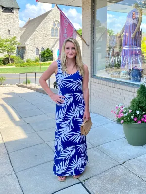 Body Positive Maui Maxi Navy Palm Leaf
