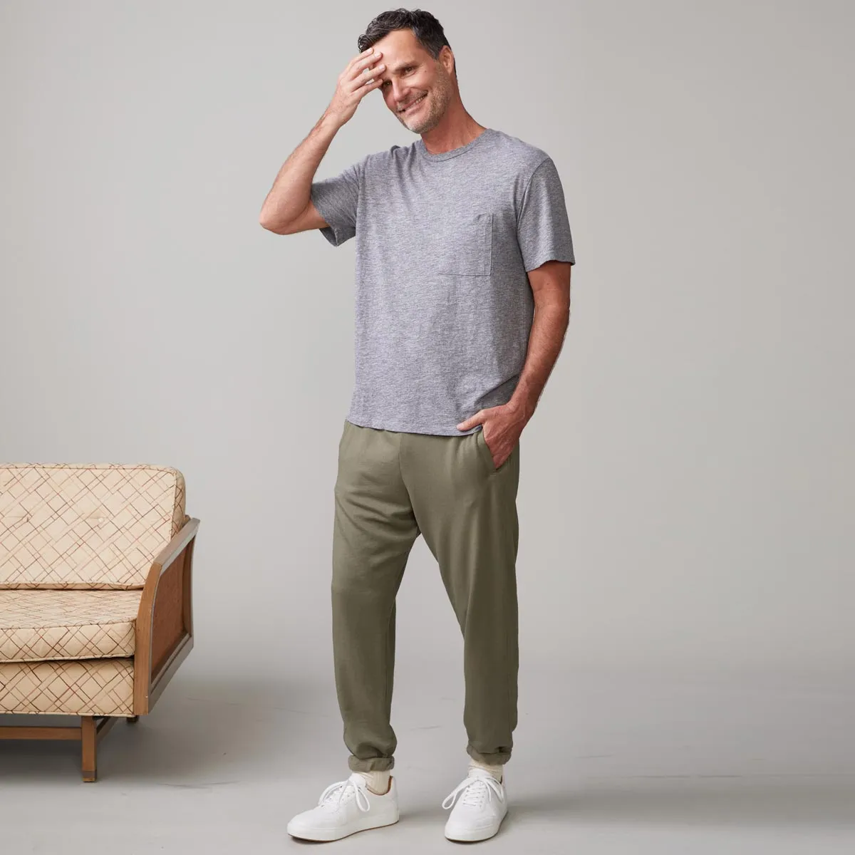 Retro Style Textured Tri-Blend Relaxed Pocket Crew