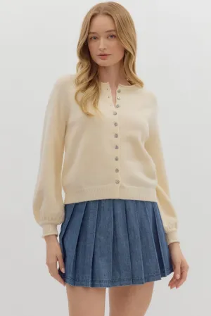 Eco friendly materials TearResistant Blends Coraline Soft Cardigan Sweater in Cream