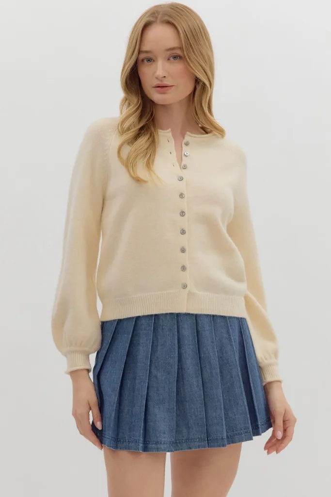 Eco friendly materials TearResistant Blends Coraline Soft Cardigan Sweater in Cream