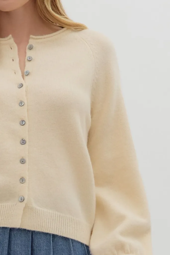 Durable Double Stitching Coraline Soft Cardigan Sweater in Cream