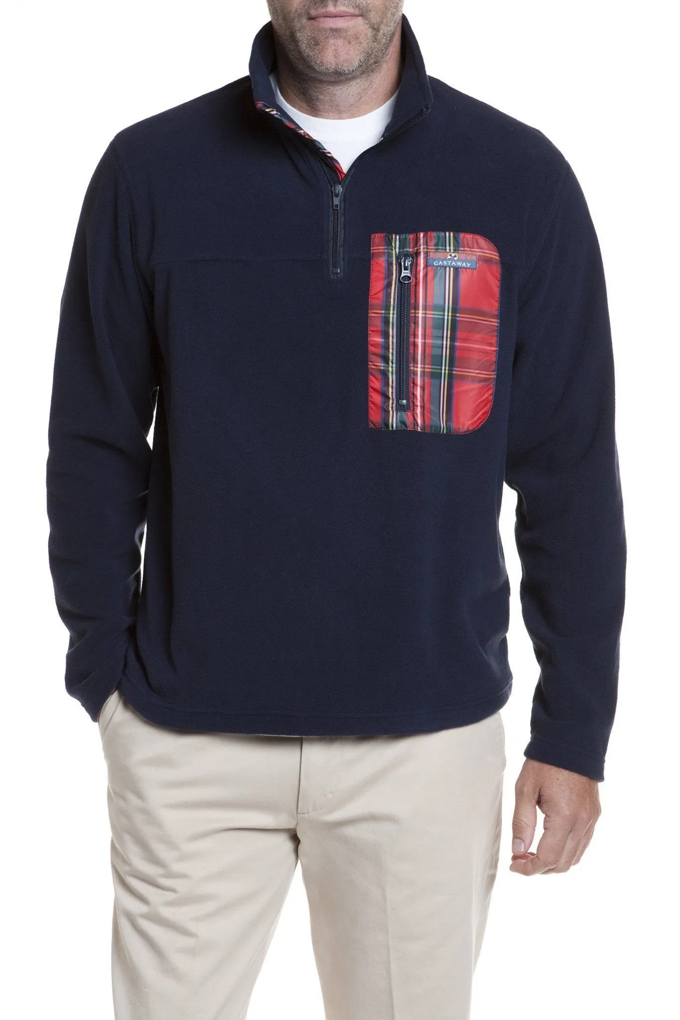 Tidal Fleece Quarterzip Pullover Nantucket Navy with Royal Stewart Trim Antimicrobial Treatment