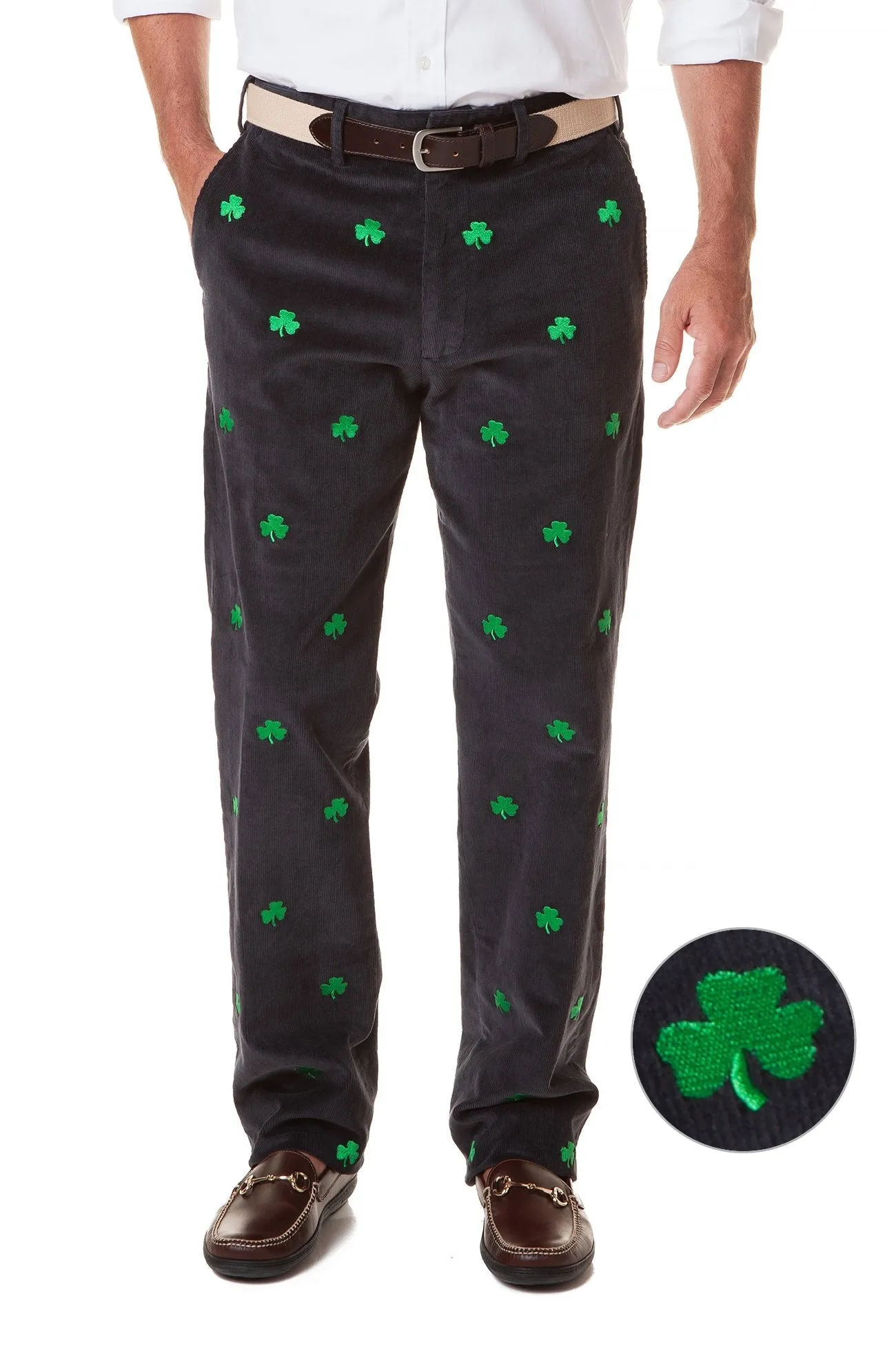 Beachcomber Corduroy Pant Nantucket Navy With Shamrock Relaxed Waist Cozy And Stylish