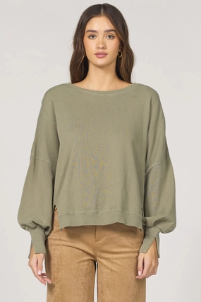 Dear John Trenton Sweater in Vetiver Ribbed Knit Fabric