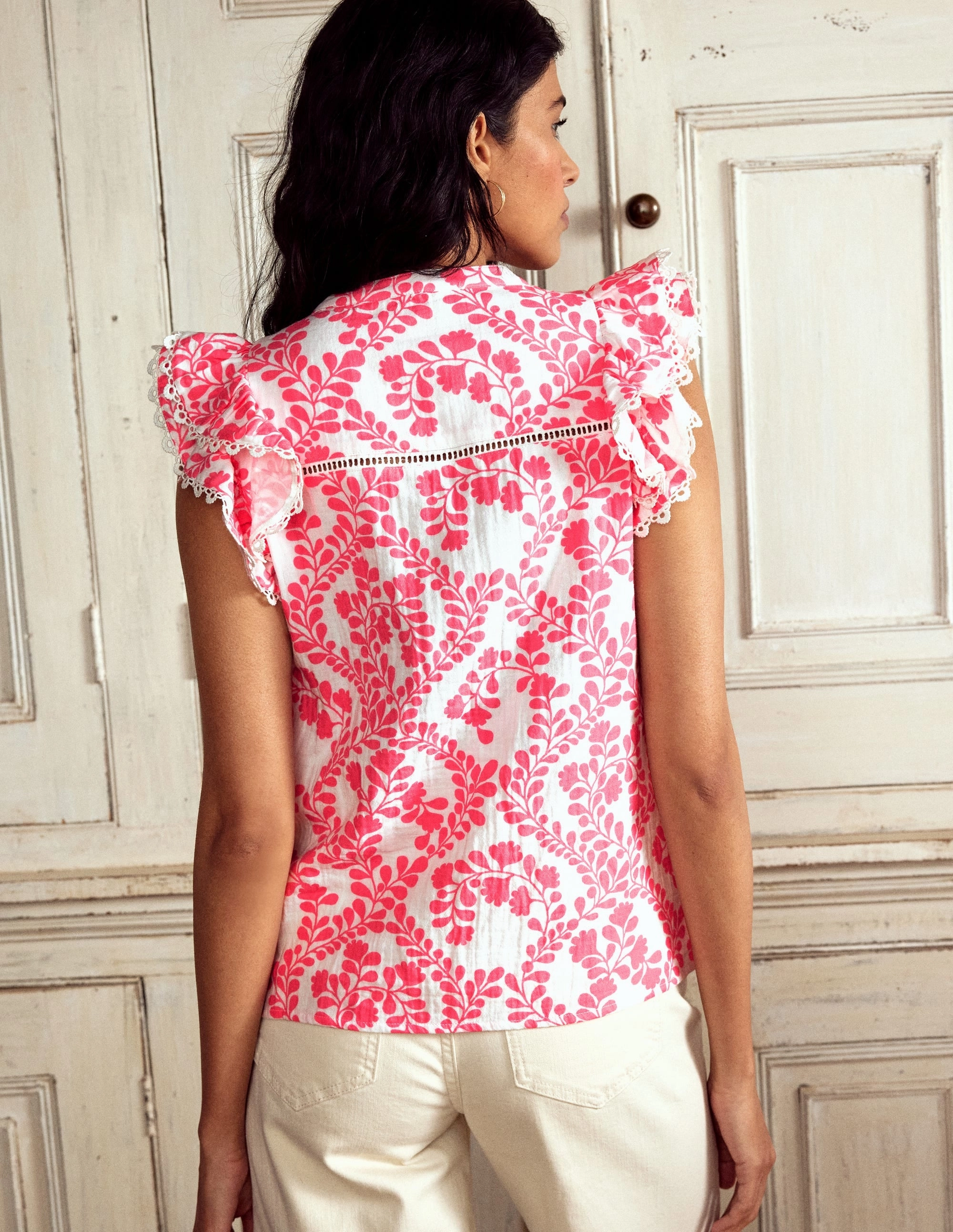 DoubleLayeredShoulders AntiFade Treatment Sleeveless Double Cloth Top-Azalea Pink, Vine Silhouette