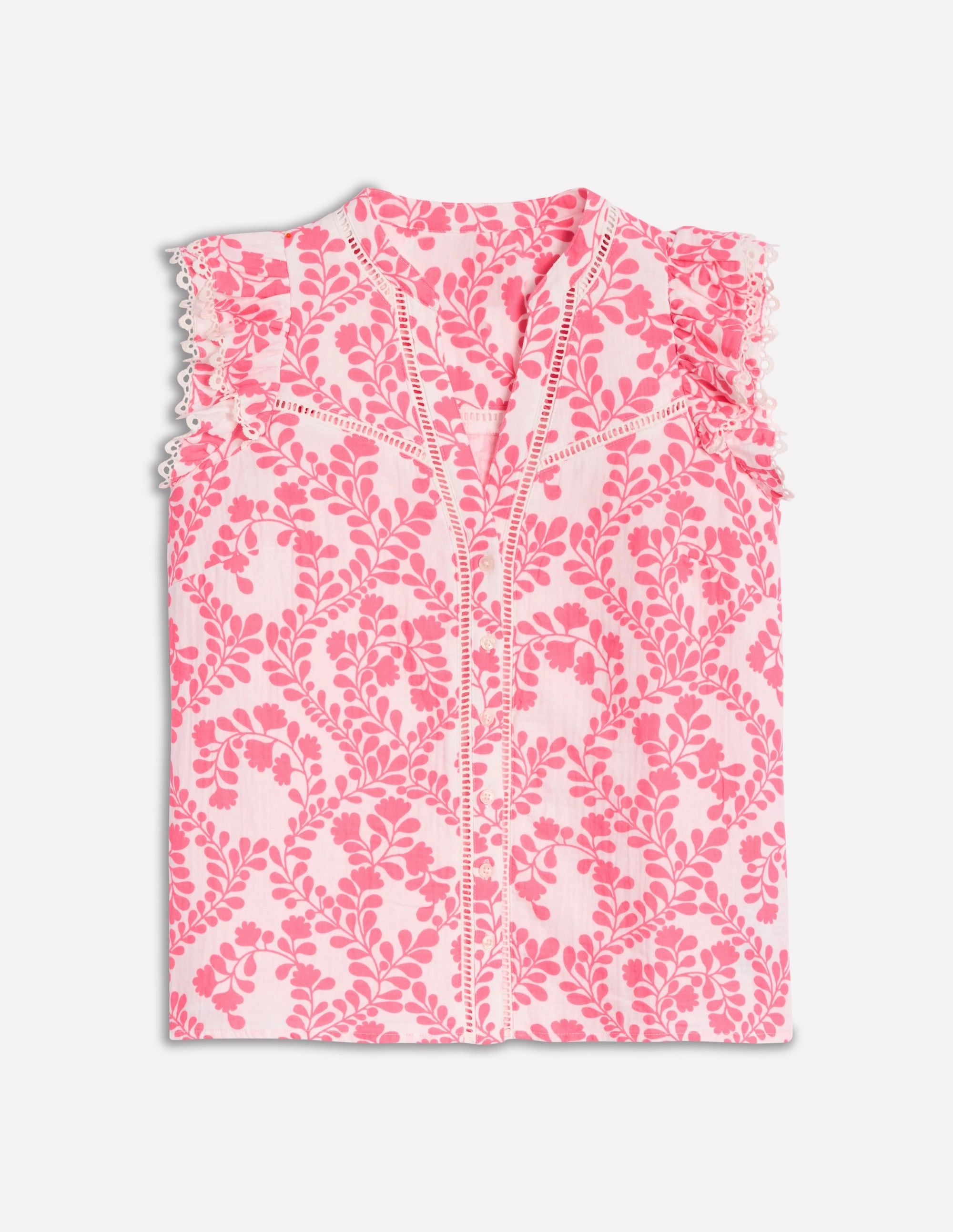 Sleeveless Double Cloth Top-Azalea Pink, Vine Silhouette Thermoregulating Fabric