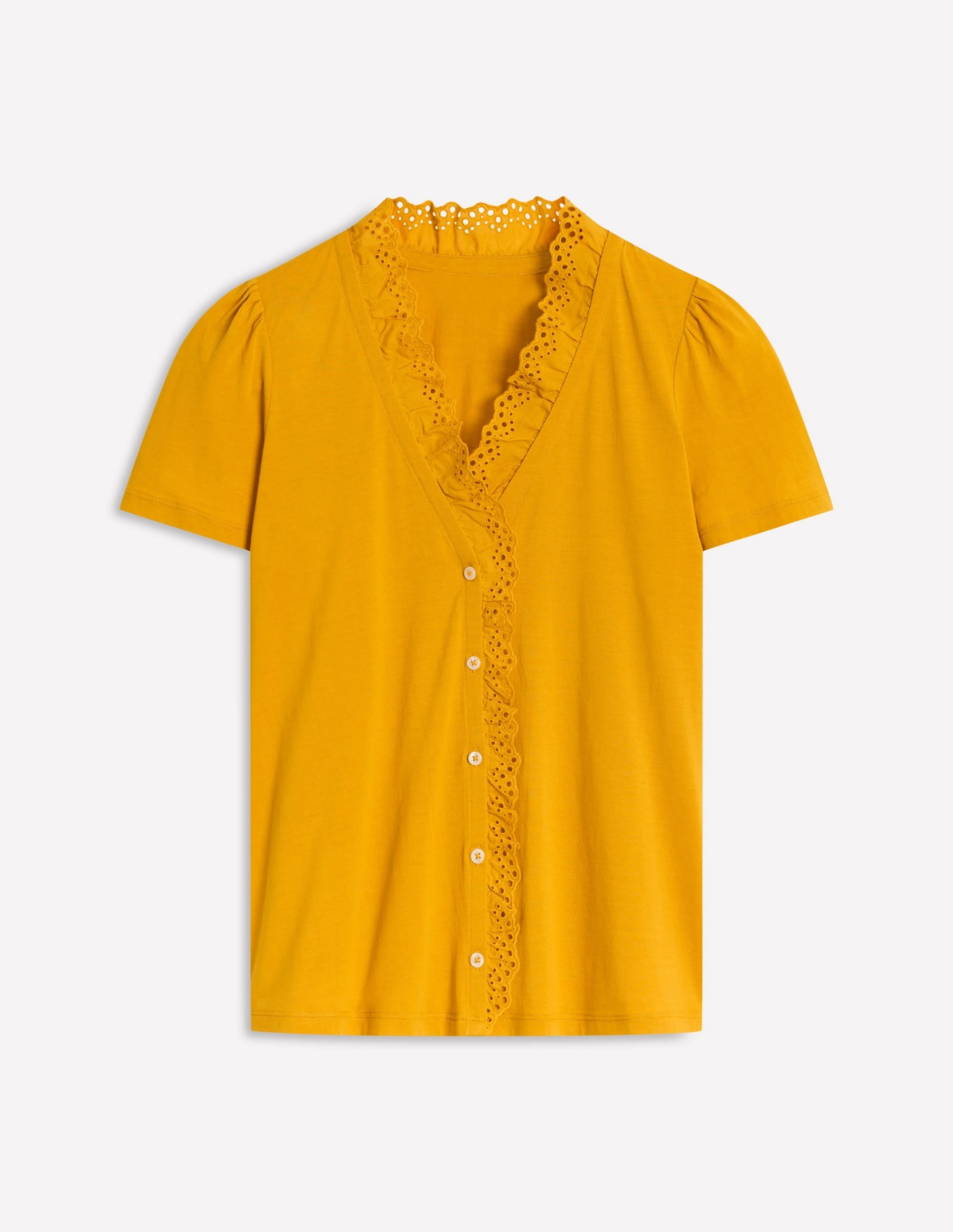 Layered Ventilation Zones NonChafe Lining Broderie V-Neck Top-Golden Rye