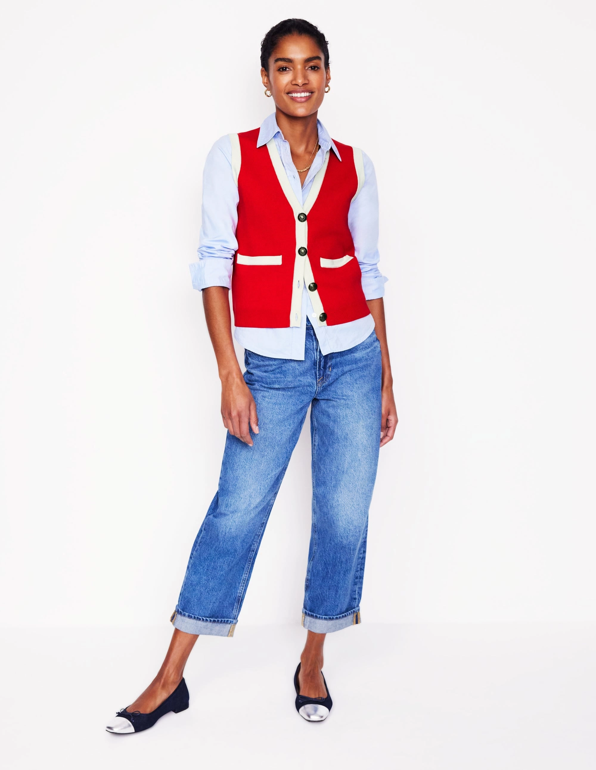 Lightweight Layer Holly Knitted Waistcoat-Poppy Red