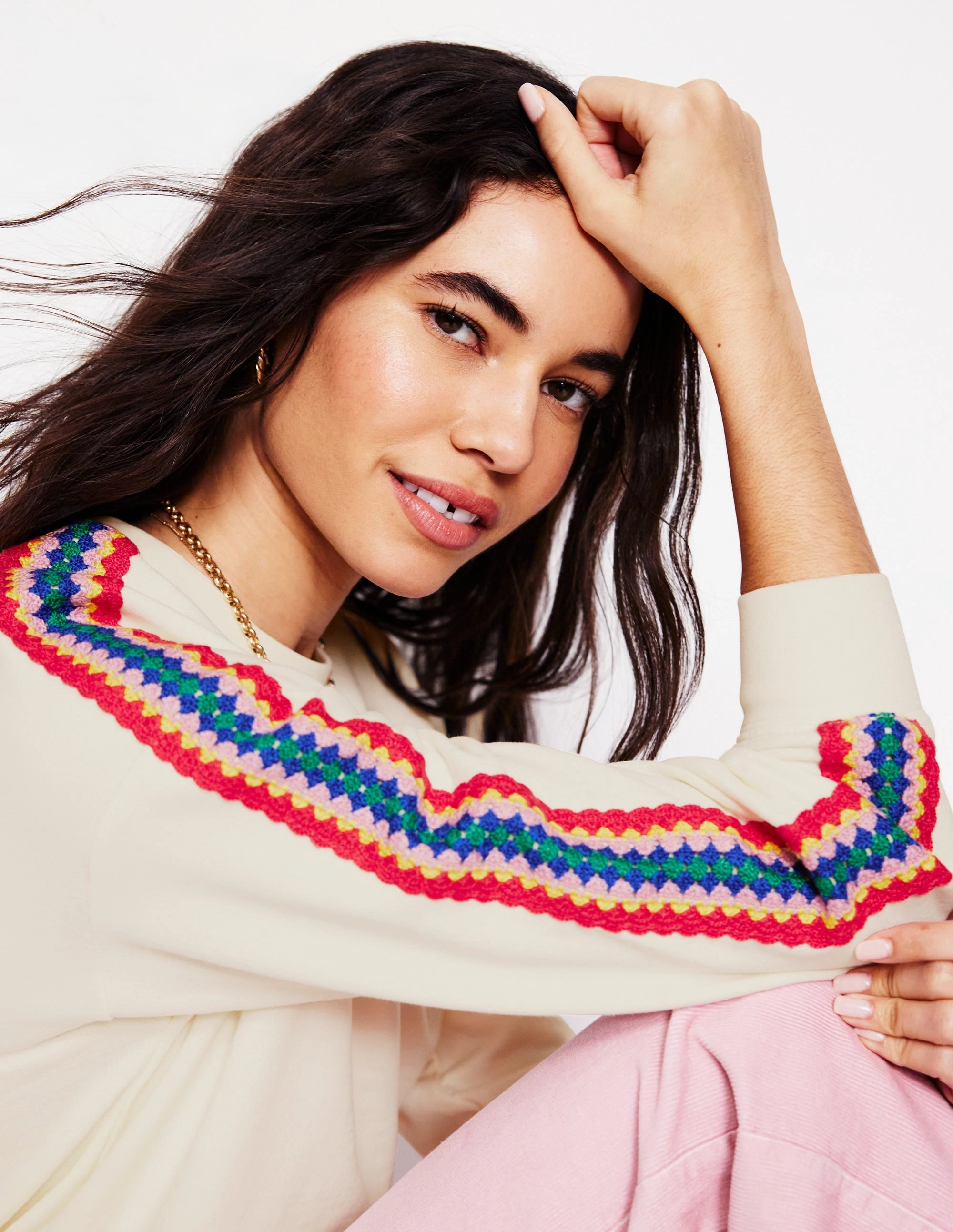 AbrasionResistant Surface Emi Crochet Sweatshirt-Ivory