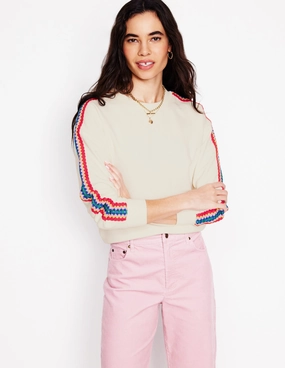 Midweight Four Way Stretch Emi Crochet Sweatshirt-Ivory