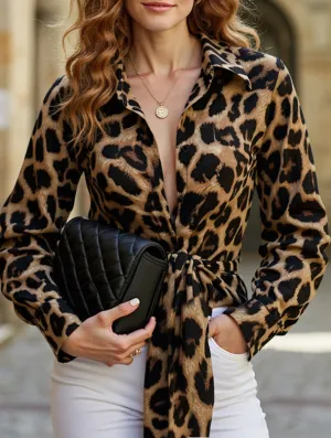 Soft Cotton Blend Smart Casual Leopard Print Button-Down Shirt