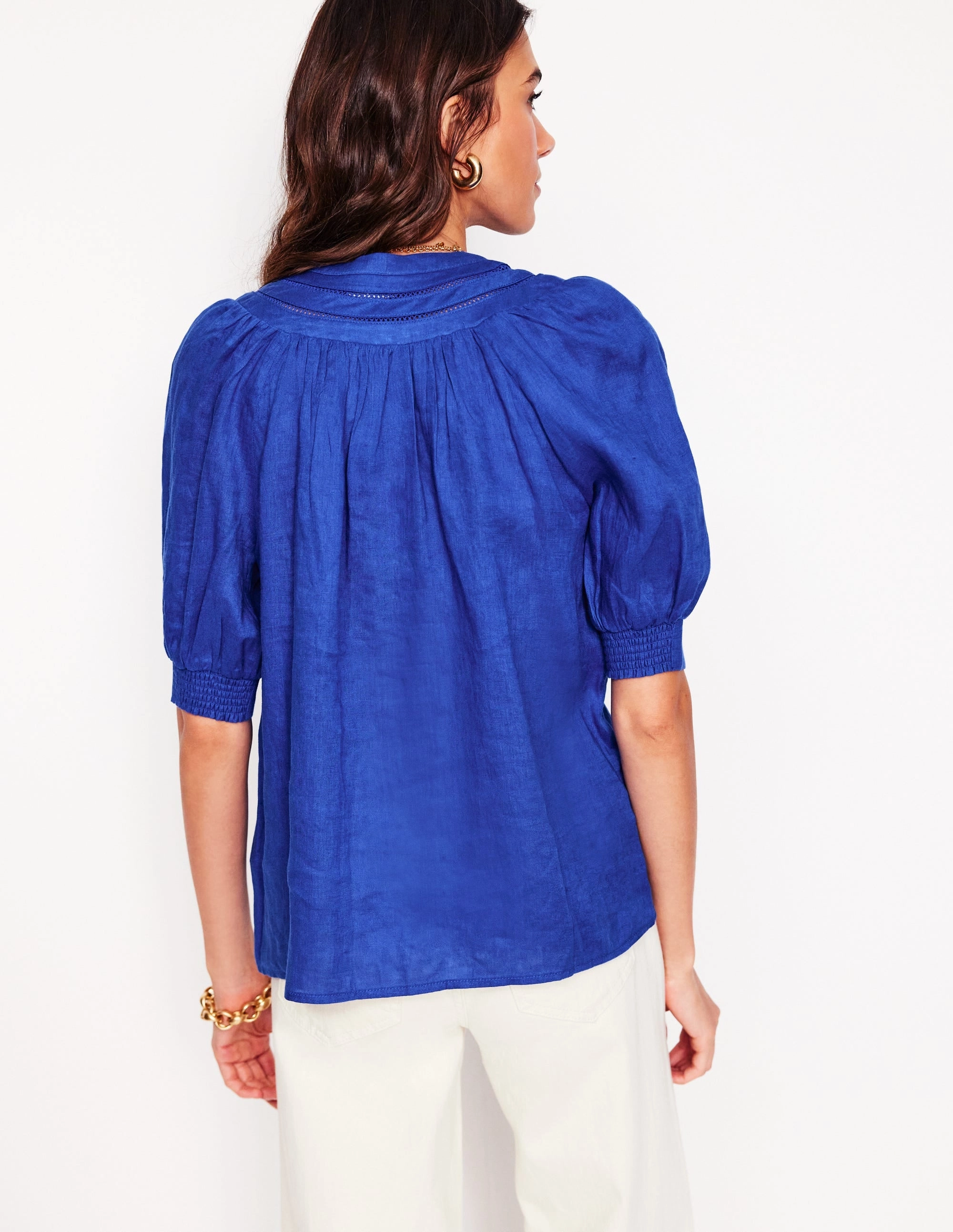Bea Linen Top-Bright Blue Layered Look