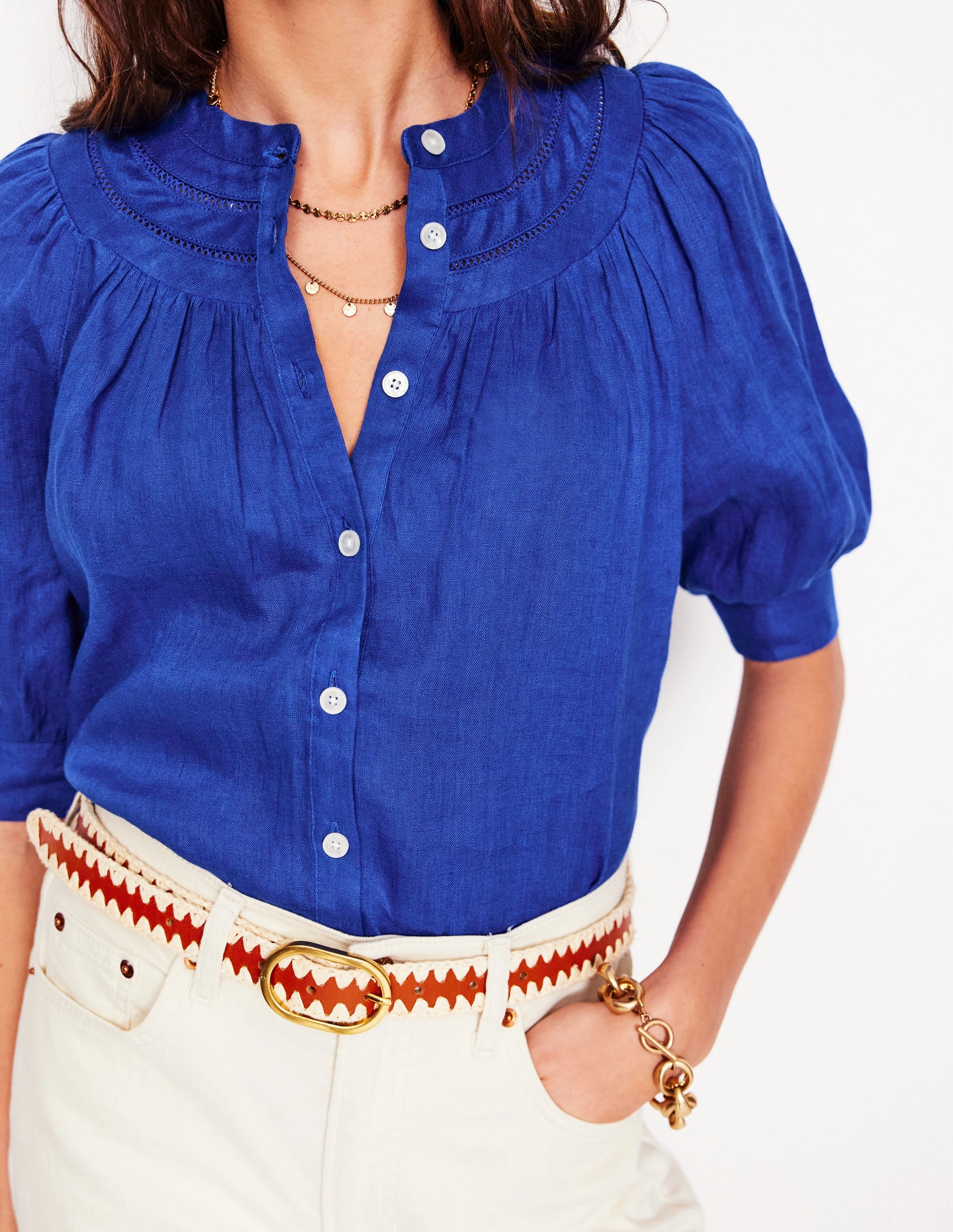 QuickDryConstruction Bea Linen Top-Bright Blue