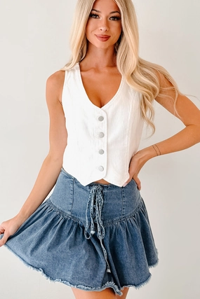On The Range Denim Button Down Vest (White) Non Irritating Seams