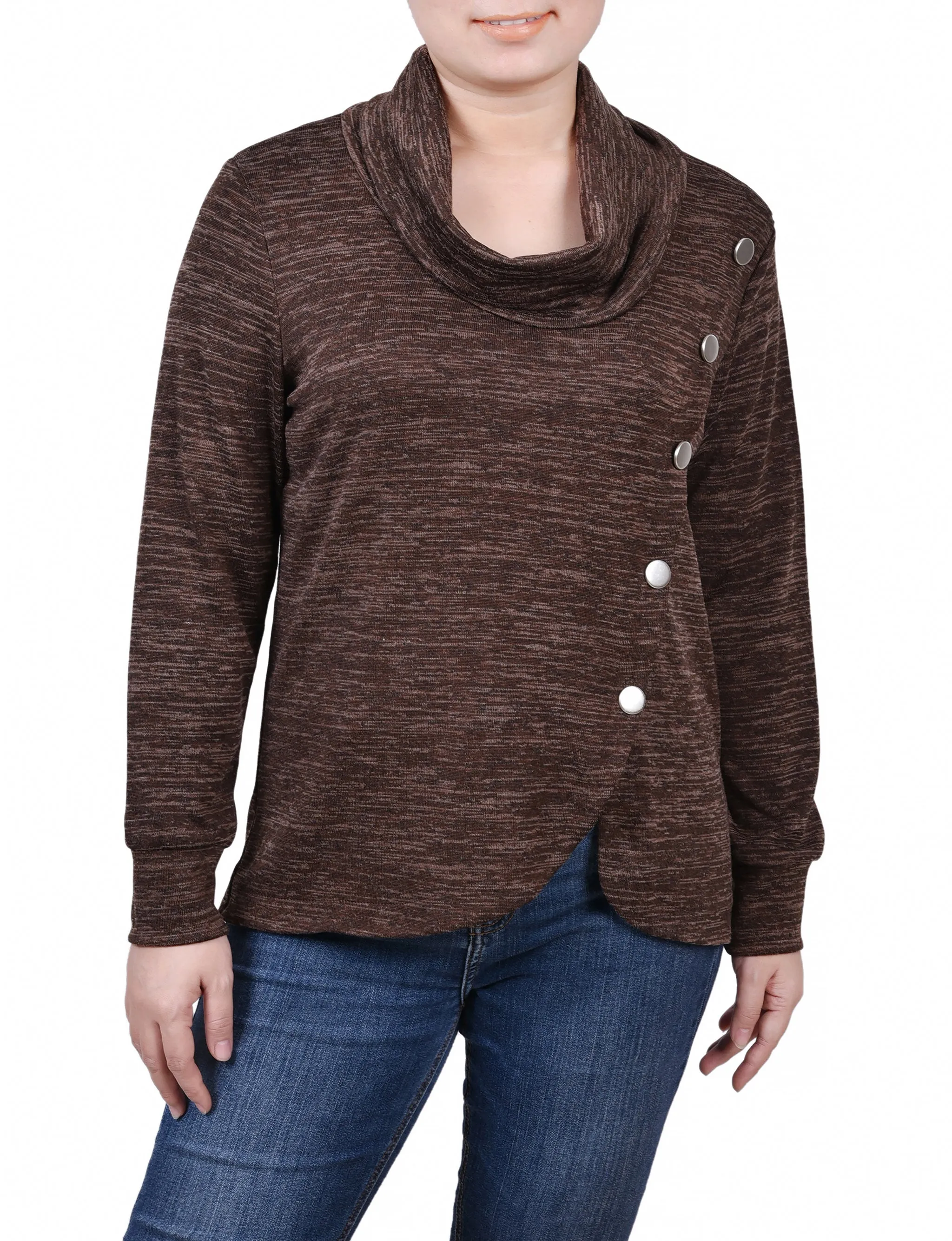 Comfy Layer Long Sleeve Overlapping Cowl Neck Top