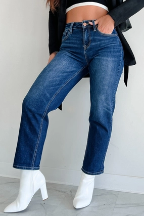 DualLayer Weave DroppedShoulder Minden High Rise Risen Boyfriend Jeans (Dark)
