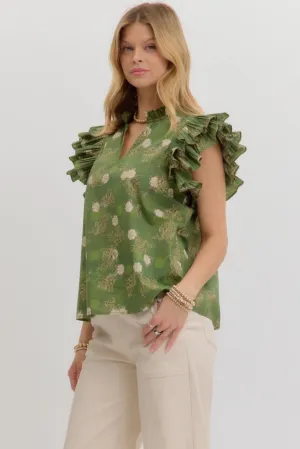 Emerald Ruffle Flutter Sleeve Top NonChafingTrim