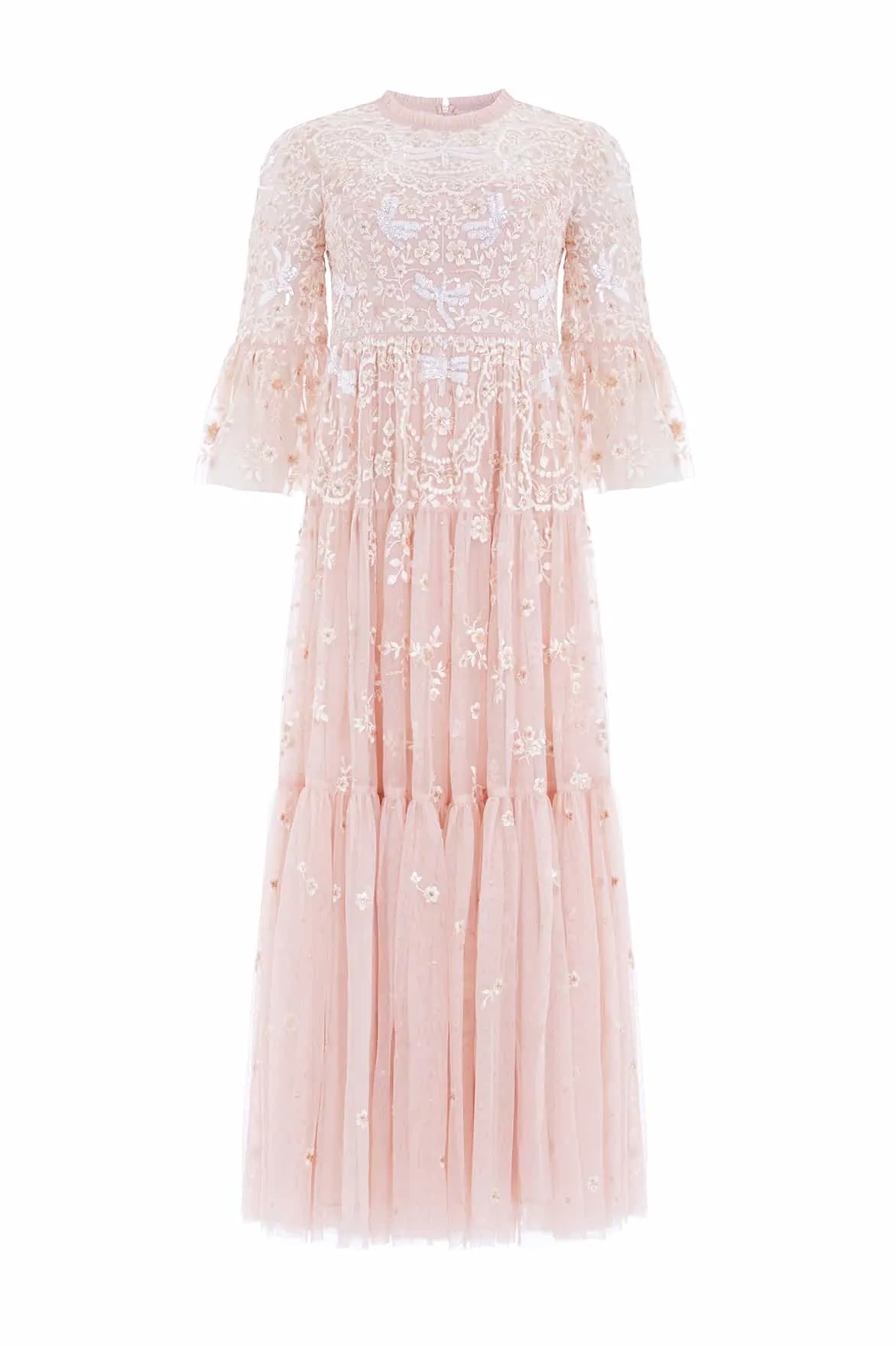 Dragonfly Garden Ankle Gown Contrast-Lining Polished Edge