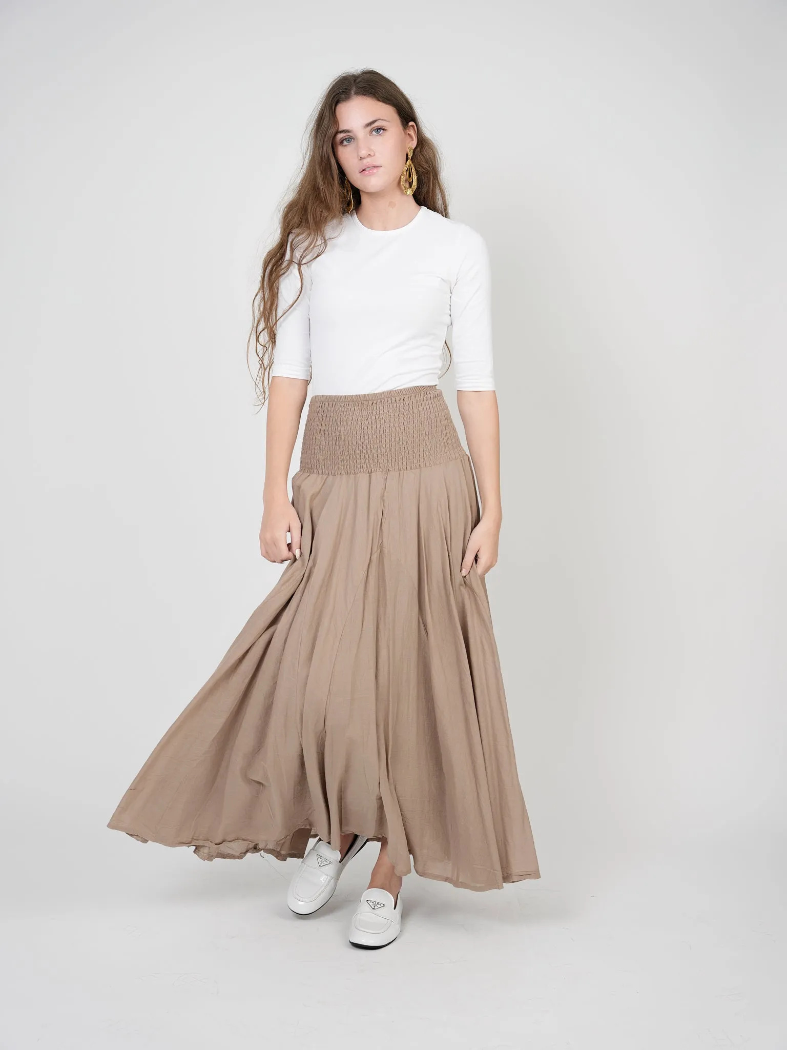 Red Myth Mocha Smocked Waist Tiered Maxi SB1CM7557SL Smart Edge