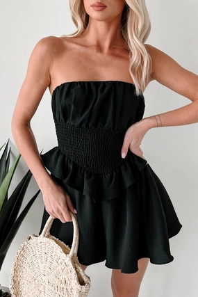 budget-friendly Dreams In The Garden Strapless Romper (Black)