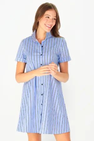 Quinnie Dress Light Blue and Navy Stripe Pure Fabric