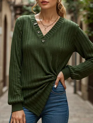 LONG SLEEVE SOLID COLOR SWEATER V-NECK TEXTURE Tagless Labeling