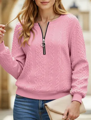 EasyClean Recycled Polyester Fabric Casual Neckline Zipper Long Sleeve Sweatshirt