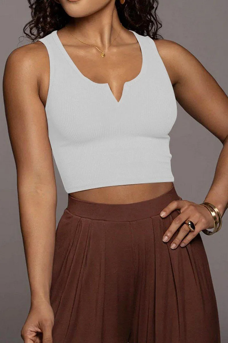 LongSleeve Durable Chainstitch WOMEN SEXY SLIT U NECK TIGHT FITTED CROP TANK