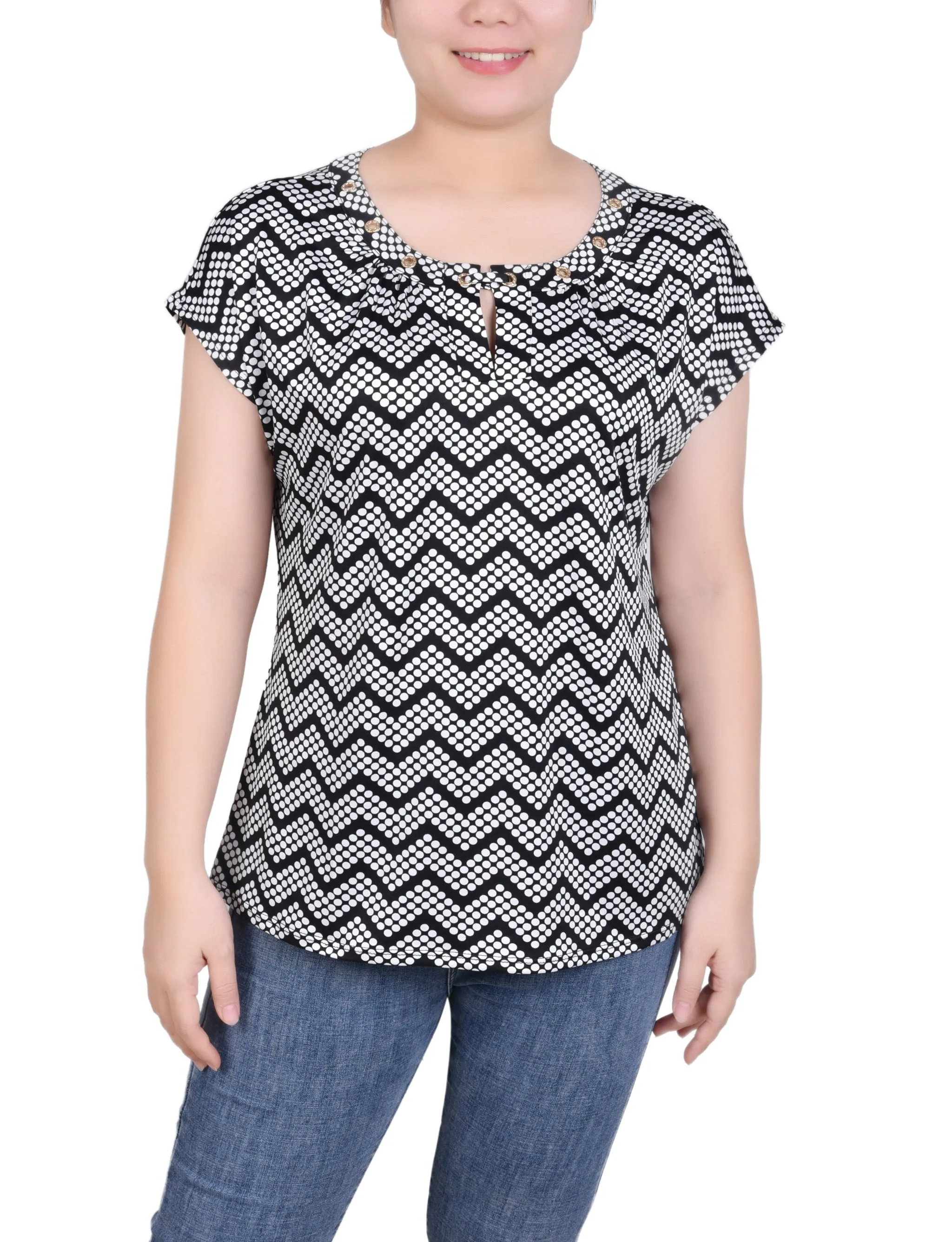 Extended Sleeve Top With Grommets OrganicCottonBlend