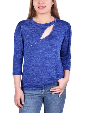 3/4 Sleeve Cutout Neck Top With Studs UVProtective Coating VentilatedBackPanel
