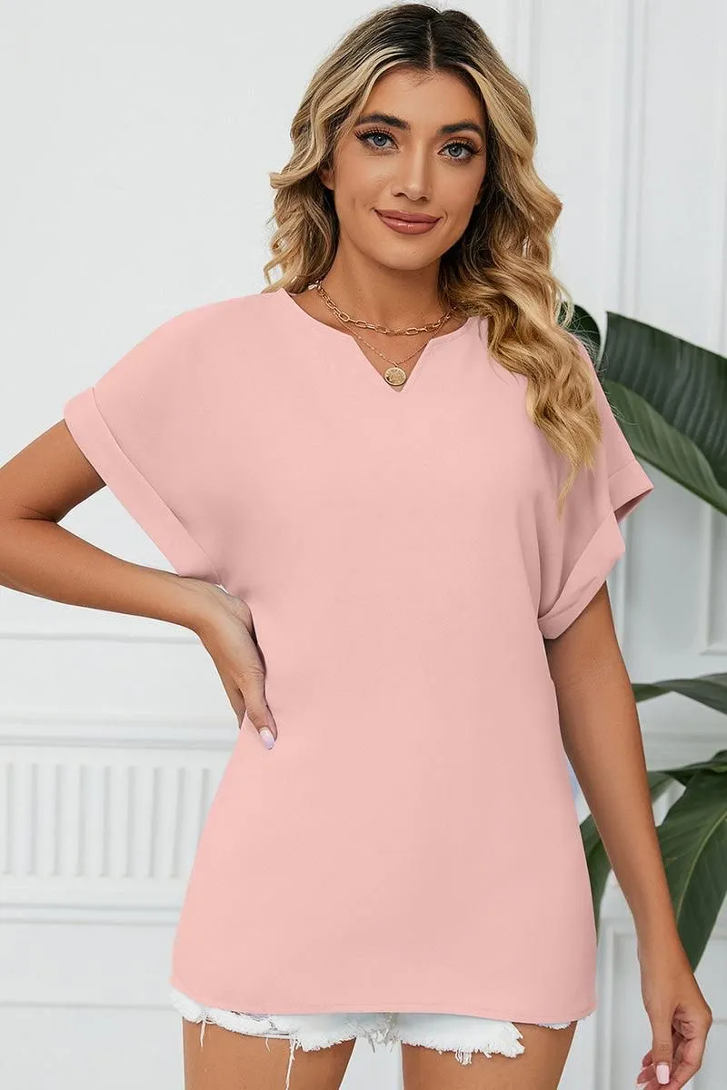 PocketDetails SIMPLE LOOSE FIT ROLL UP SHORT SLEEVE BLOUSE