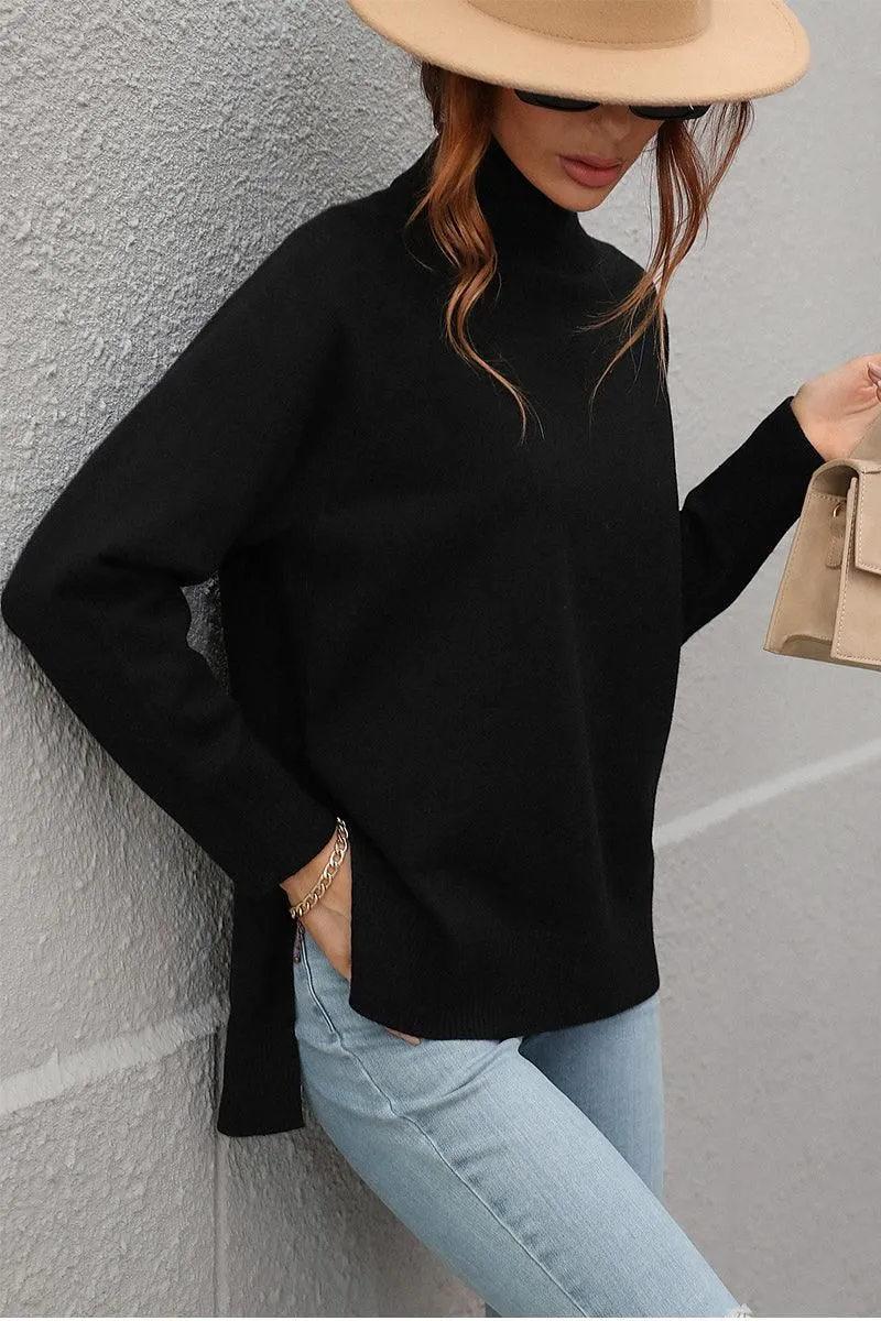 TURTLE NECK SOLID DAILY SWEATER TOP GarmentDyed