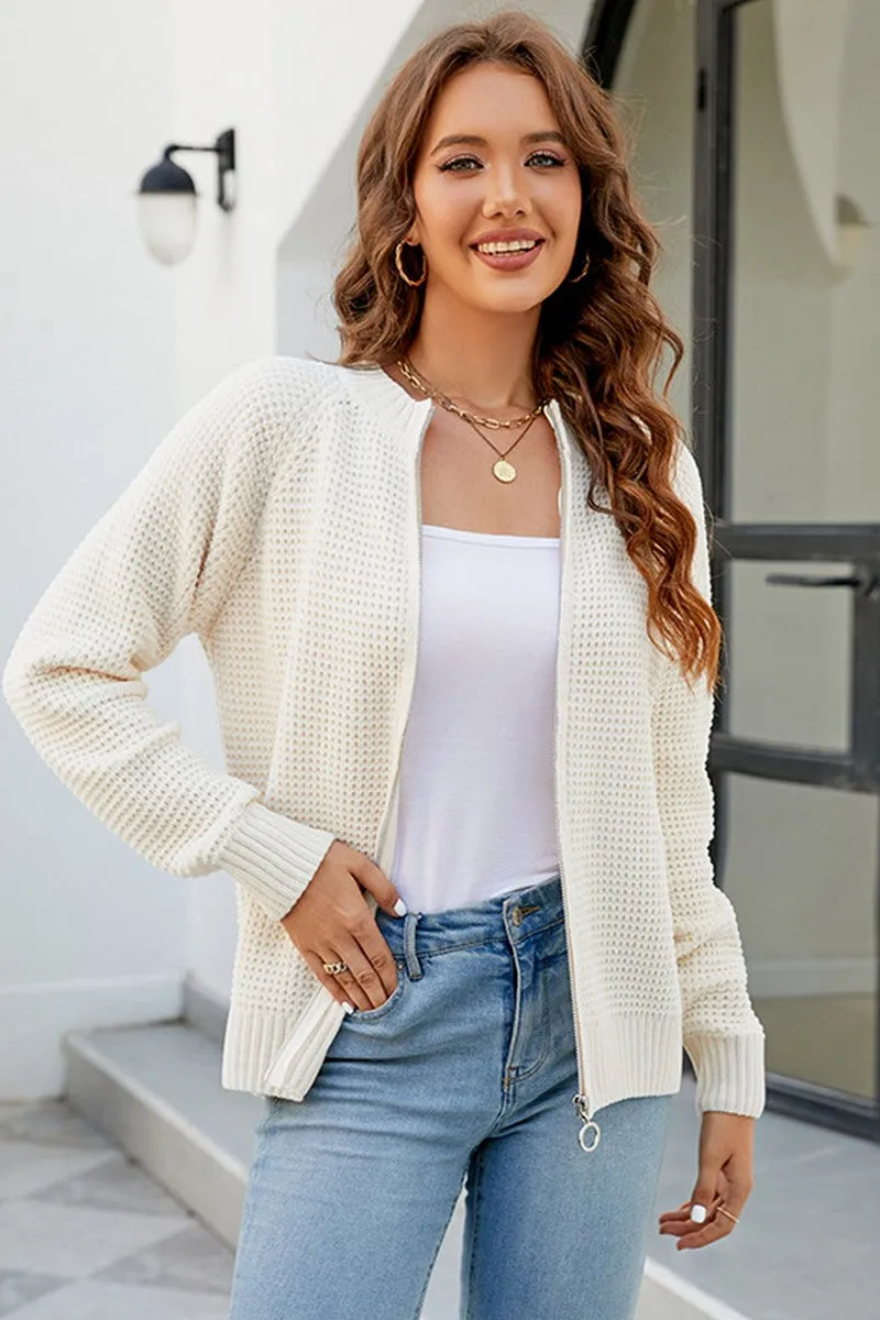 Sun Protective Fabric stain resistant coating WOMEN ZIP UP CLOSURE WAFFLE KNITTED LIGHT JACKET