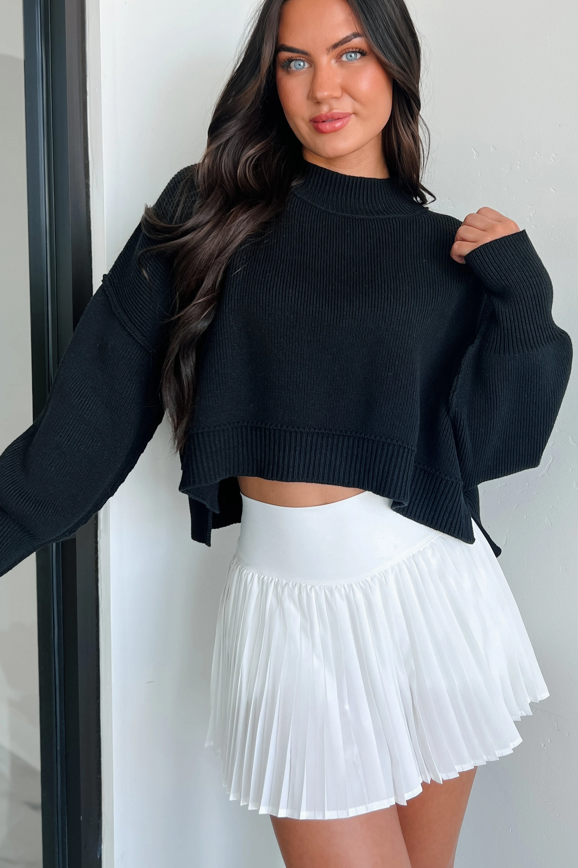Cheerful Charm Oversized Zenana Crop Sweater (Black) Drop Shoulder Silhouette Breathable Design