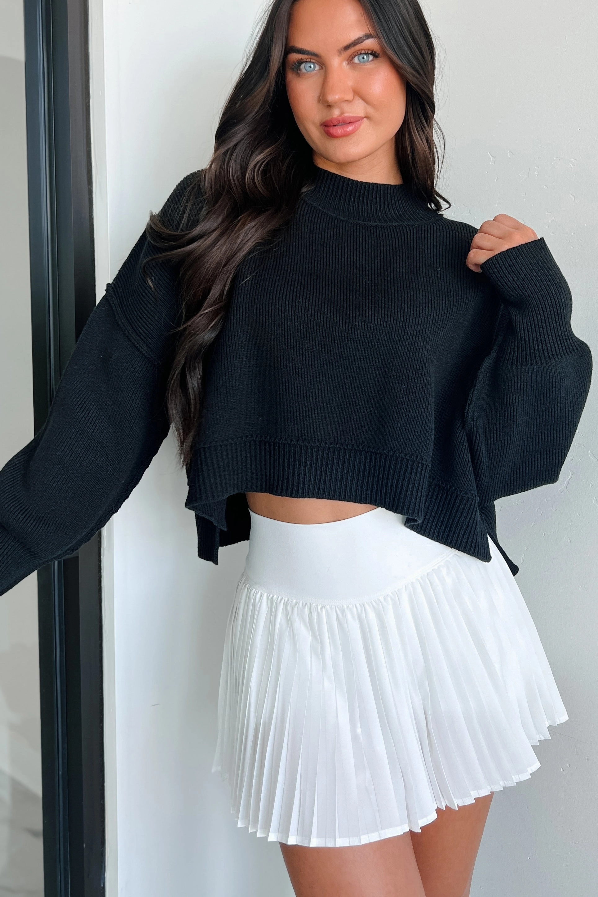 Cheerful Charm Oversized Zenana Crop Sweater (Black) Multi Directional Mobility FlexibleElasticatedEdging