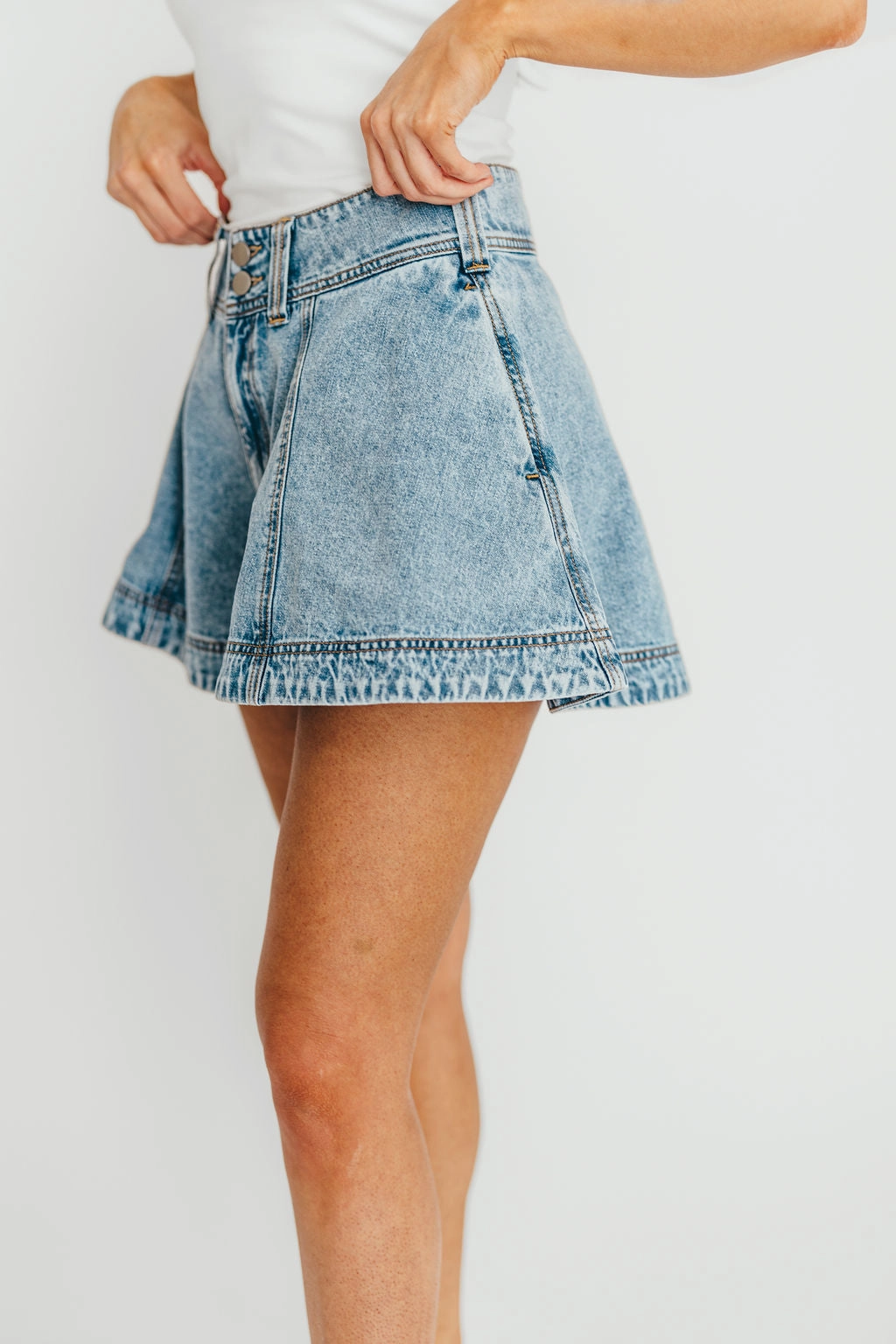 Non Restrictive Cut Poolside Wear Helena Washed Denim Skort
