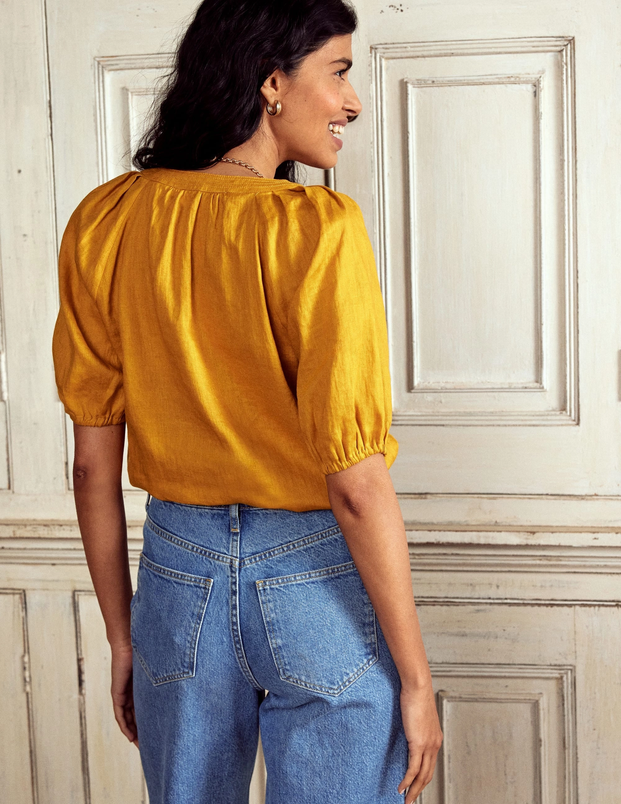 Cozy Sweatshirt Brooke Linen Top-Golden Rye