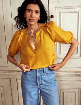 DoubleLayeredCollar Brooke Linen Top-Golden Rye