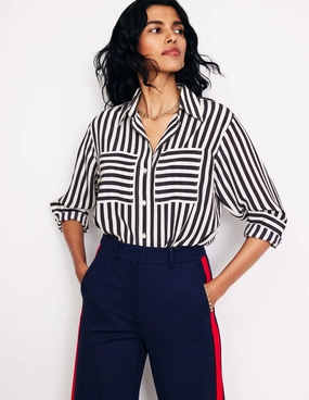 Connie Relaxed Silk Shirt-Navy Stripe AllDay Comfort Design