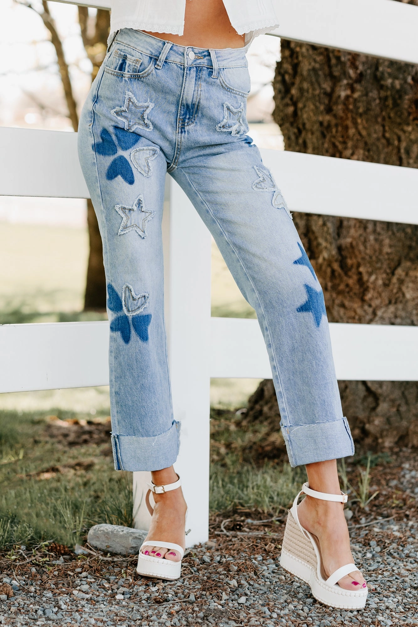 Freya Star & Heart Patch Saige Denim Jeans (Light) Comfy Feel